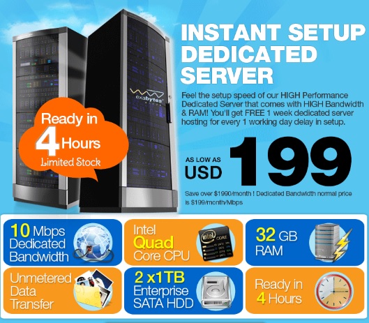 HIGH Performance INSTANT Dedicated Server (10 Mbps Bandwidth) At COST