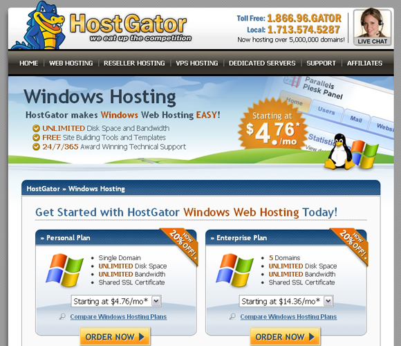 Hostgator Announce Unlimited Shared Windows Hosting